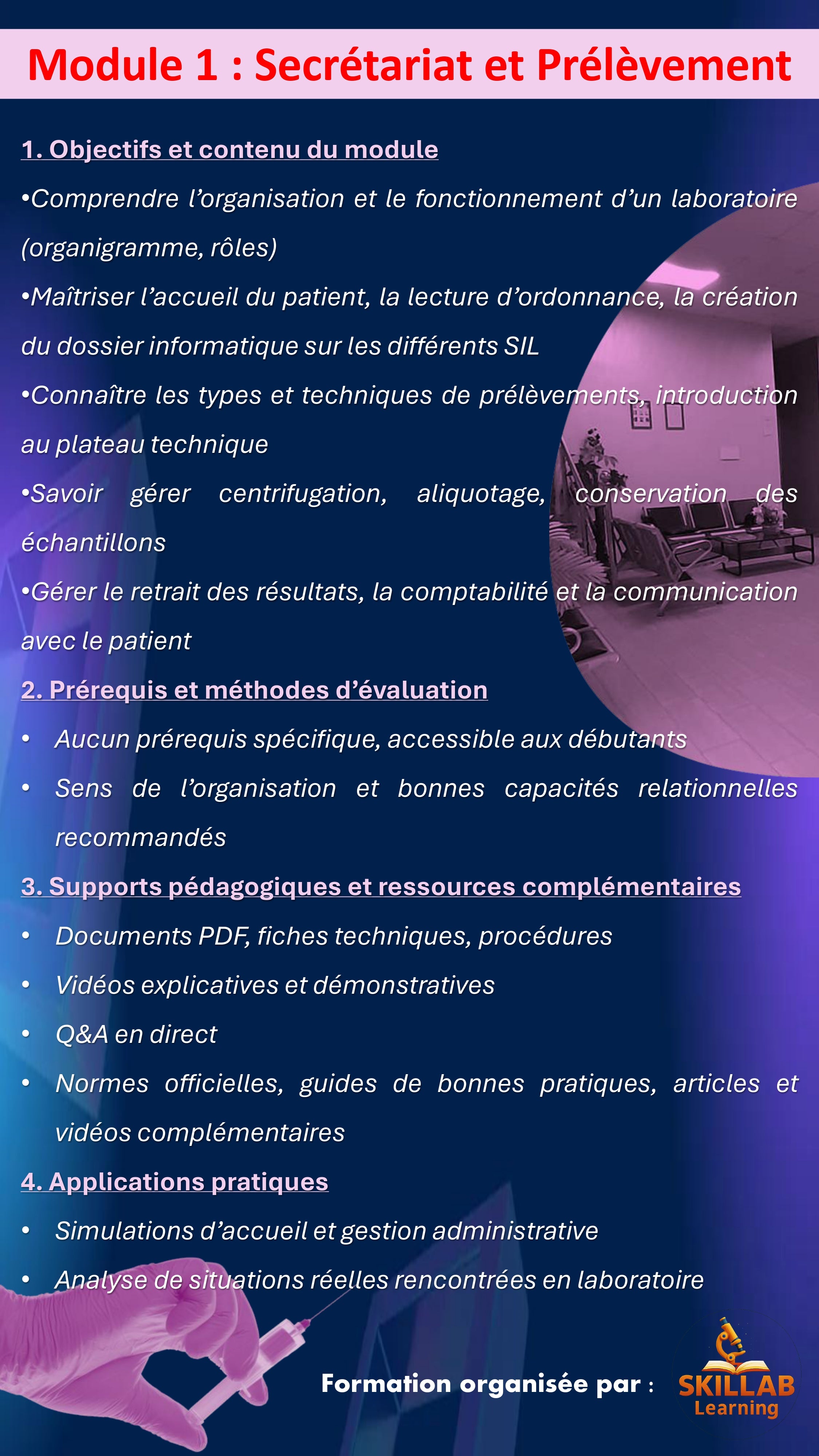 Module 1 : Secrétariat et Prélèvement (3h) - Date de la séance : 05/09/2026
