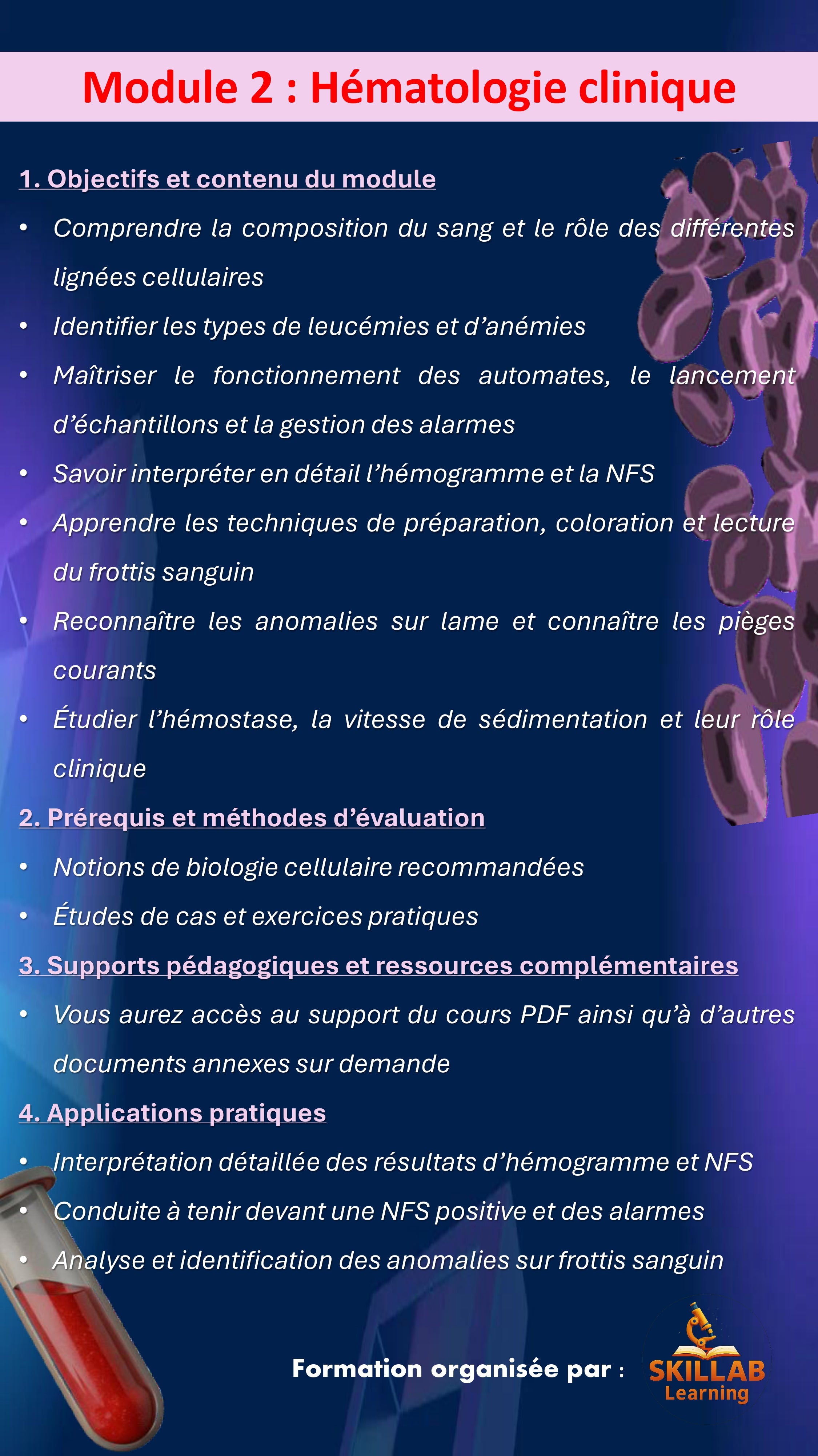 Module 2 : Hématologie clinique (3h) - Date de la séance : 10/09/2026