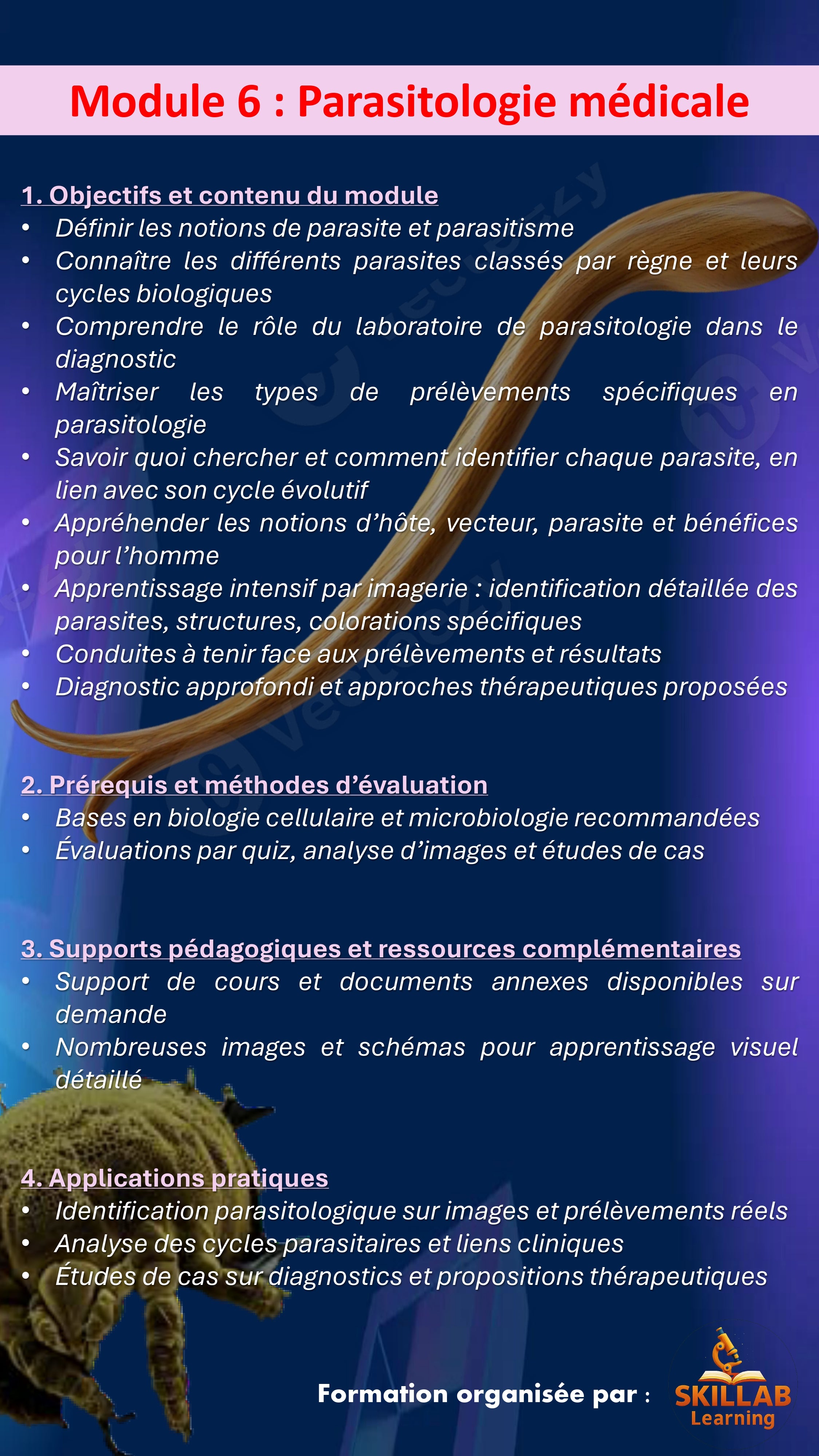 Module 6 : Parasitologie médicale (3h) - Date de la séance : 27/09/2026